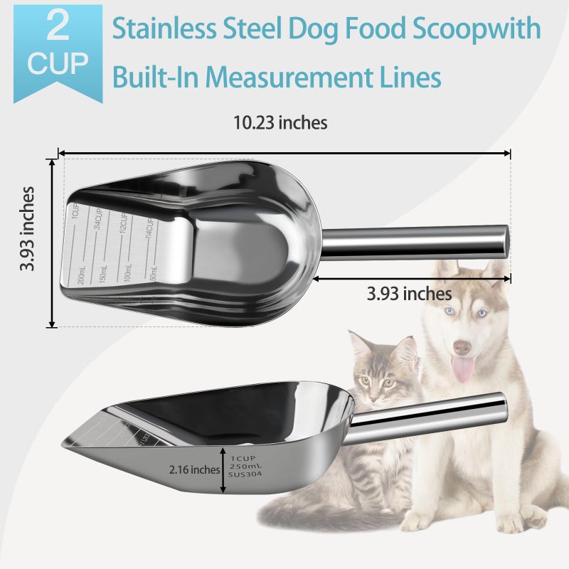 Aloxina Dog-Cat Food Scoop 1 Cup â€“ Thickened 304 Stainless Steel Pet Food Scoop with Long Handle, Precision Scale, Easy to Clean, Suitable for Wet Dry Food - Image 2
