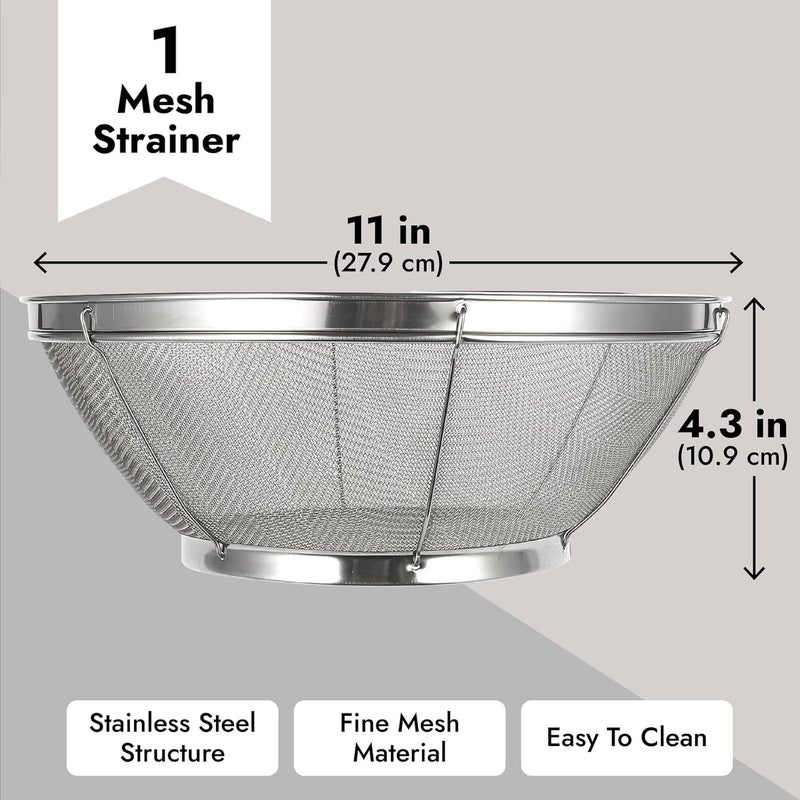 Juvale Large Fine Mesh Pasta Strainer, Metal Colander for Rice, Quinoa, Yogurt (11 x 4 In) - Image 4