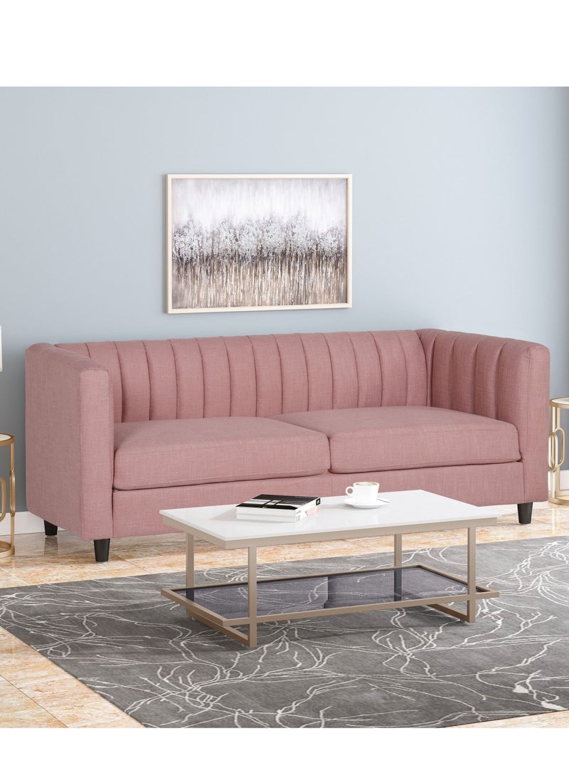 Alif FURNITURE - 3-Seater Contemporary Channel Stitched Sofa 210x80x75cm - Pink - Image 1