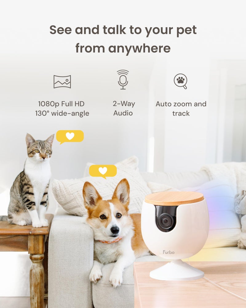 Furbo Mini Pet Camera: Security Cam w/Barking/Meowing Alerts, Cat or Dog Tracking w/Phone App, Smart Home Indoor Monitoring, 2-Way Speaker. No Subscription Needed. Standard See, Talk & Toss Features - Image 2