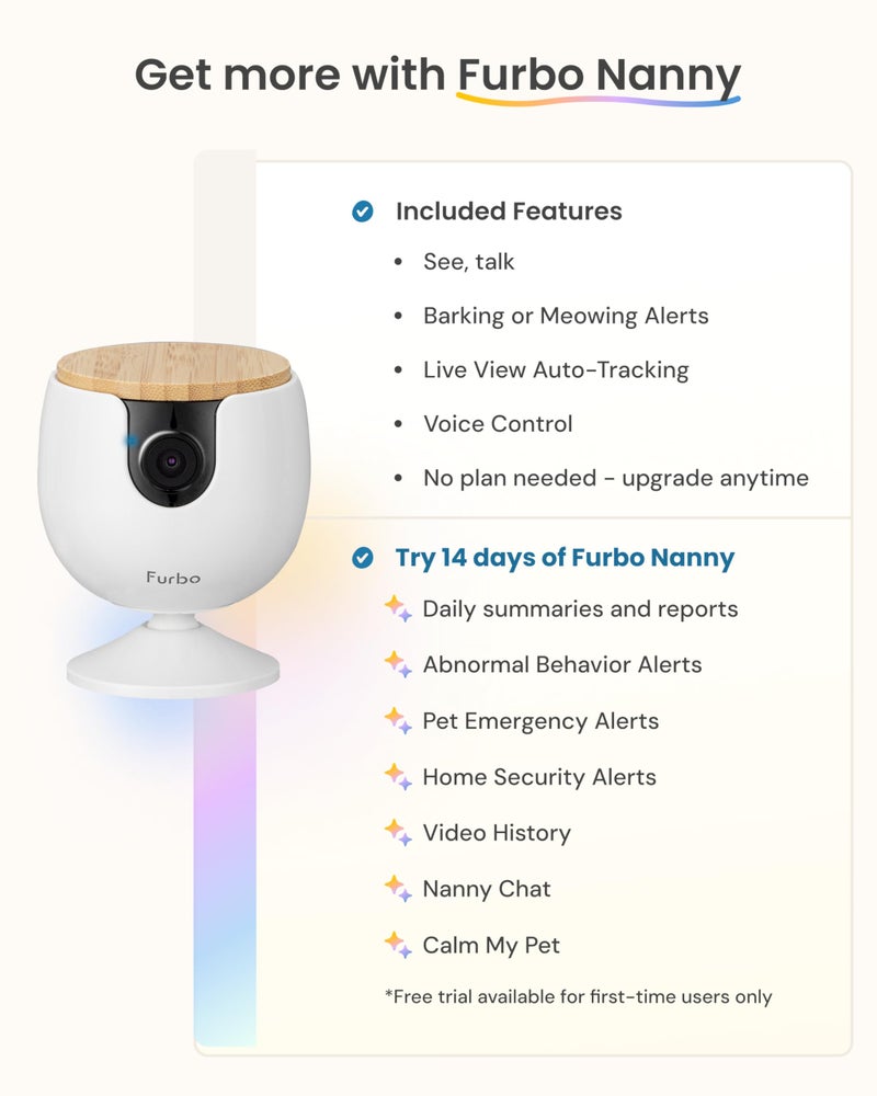 Furbo Mini Pet Camera: Security Cam w/Barking/Meowing Alerts, Cat or Dog Tracking w/Phone App, Smart Home Indoor Monitoring, 2-Way Speaker. No Subscription Needed. Standard See, Talk & Toss Features - Image 4