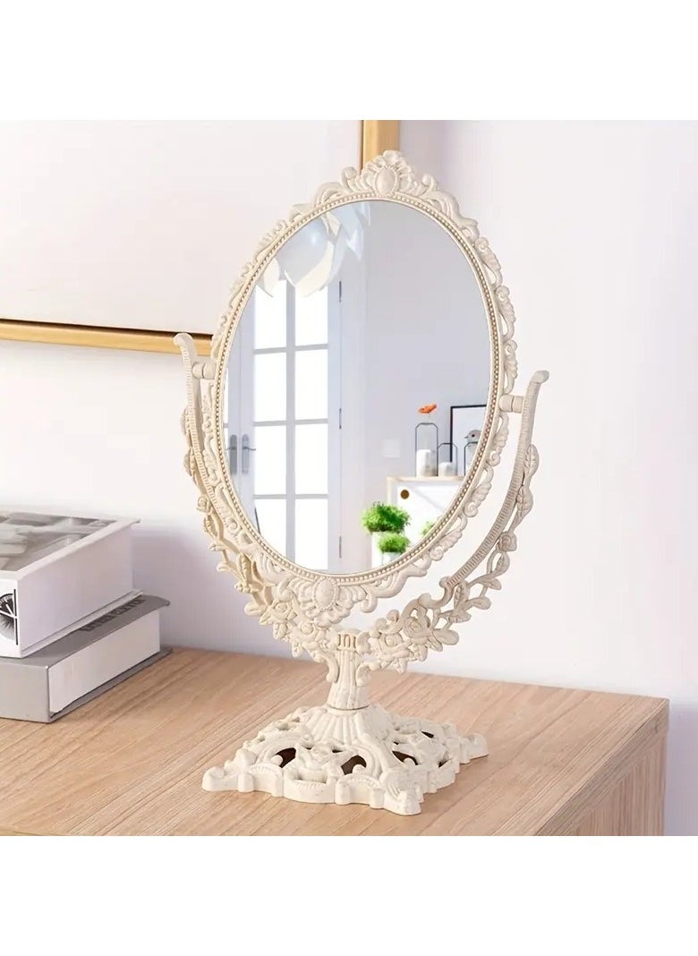 ORiTi Elegant Vintage Floral Makeup Mirror - Double-Sided 360 Degree Rotating Vanity Mirror for Beauty and Makeup  - Image 1