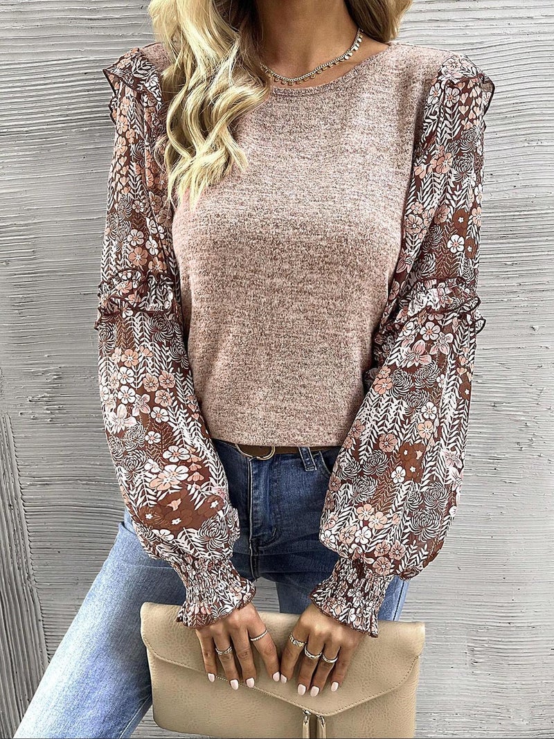 Tk 2025 and Cross-Border Splicing Shirt Women''s Long-Sleeved Round Neck Lace Elegant Commuter Top - Image 2