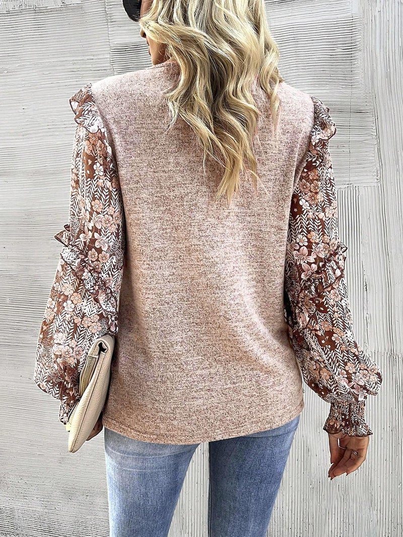 Tk 2025 and Cross-Border Splicing Shirt Women''s Long-Sleeved Round Neck Lace Elegant Commuter Top - Image 3