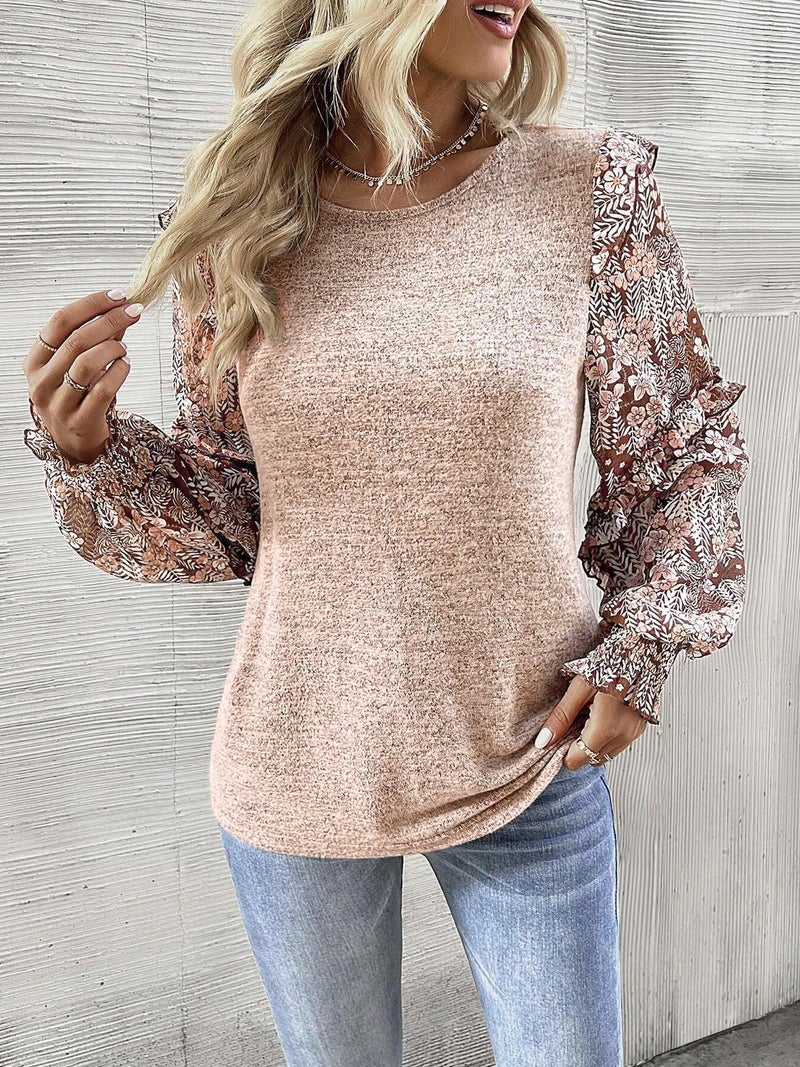 Tk 2025 and Cross-Border Splicing Shirt Women''s Long-Sleeved Round Neck Lace Elegant Commuter Top - Image 4