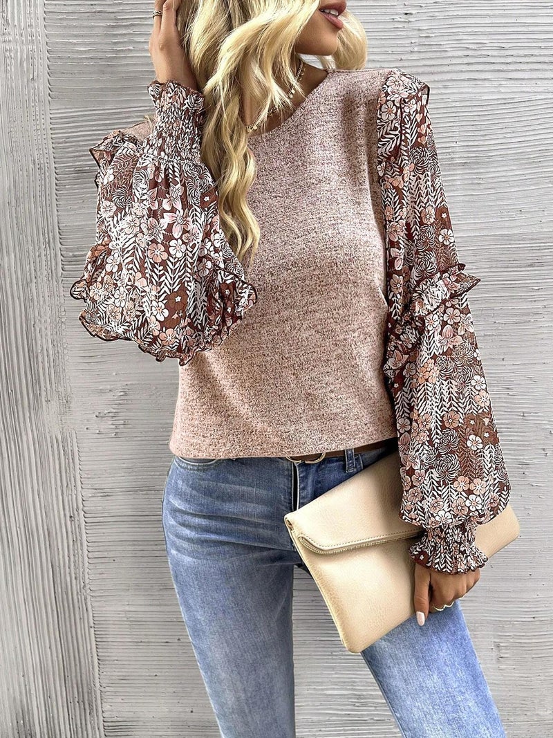 Tk 2025 and Cross-Border Splicing Shirt Women''s Long-Sleeved Round Neck Lace Elegant Commuter Top - Image 5
