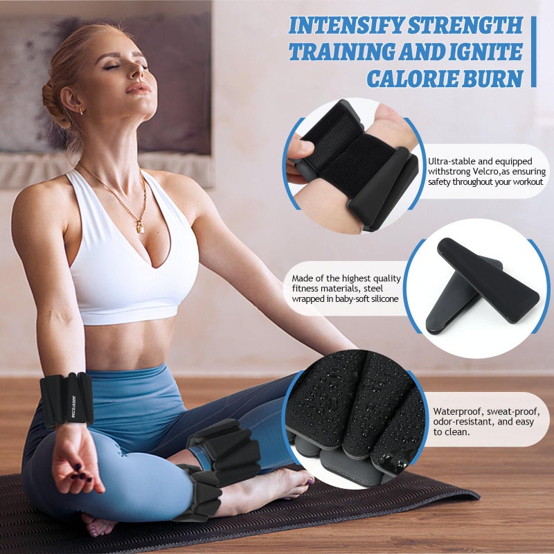 BECOJADDE Ankle Weights Set of 2 (2 lb Each) Adjustable Wrist Weights for Women Men Wearable Arm Leg Weight for Pilates, Running, Walking, Workout, Yoga, Gray Black - Image 3