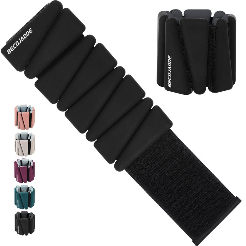 BECOJADDE Ankle Weights Set of 2 (2 lb Each) Adjustable Wrist Weights for Women Men Wearable Arm Leg Weight for Pilates, Running, Walking, Workout, Yoga, Gray Black - Image 1