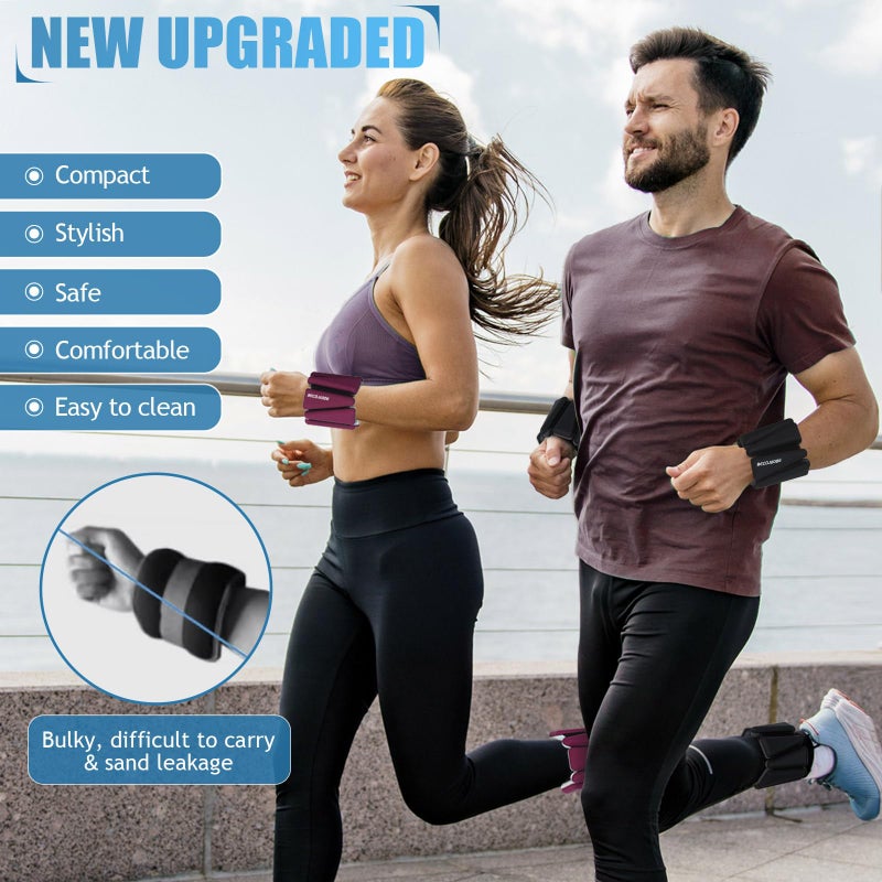BECOJADDE Ankle Weights Set of 2 (2 lb Each) Adjustable Wrist Weights for Women Men Wearable Arm Leg Weight for Pilates, Running, Walking, Workout, Yoga, Gray Black - Image 2