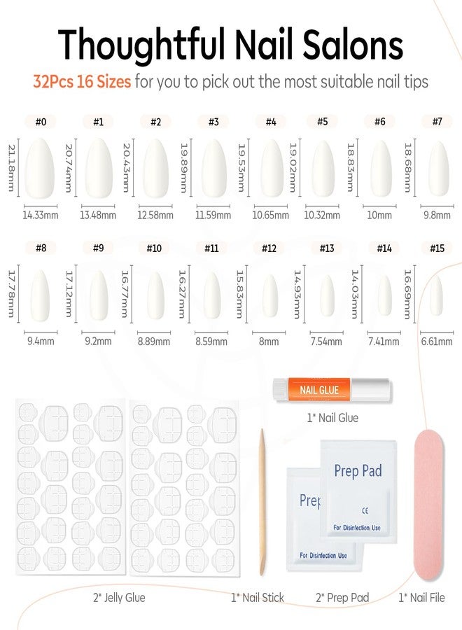 Modelones Milky White Press on Nails Almond, Fall Halloween Short Almond Fake Nails, Reusable Nail Kit with Nail Glue Adhesive Tabs Mini Nail File, Nails Press Ons 32Pcs 16 Sizes, Women Girl Gift - Image 4