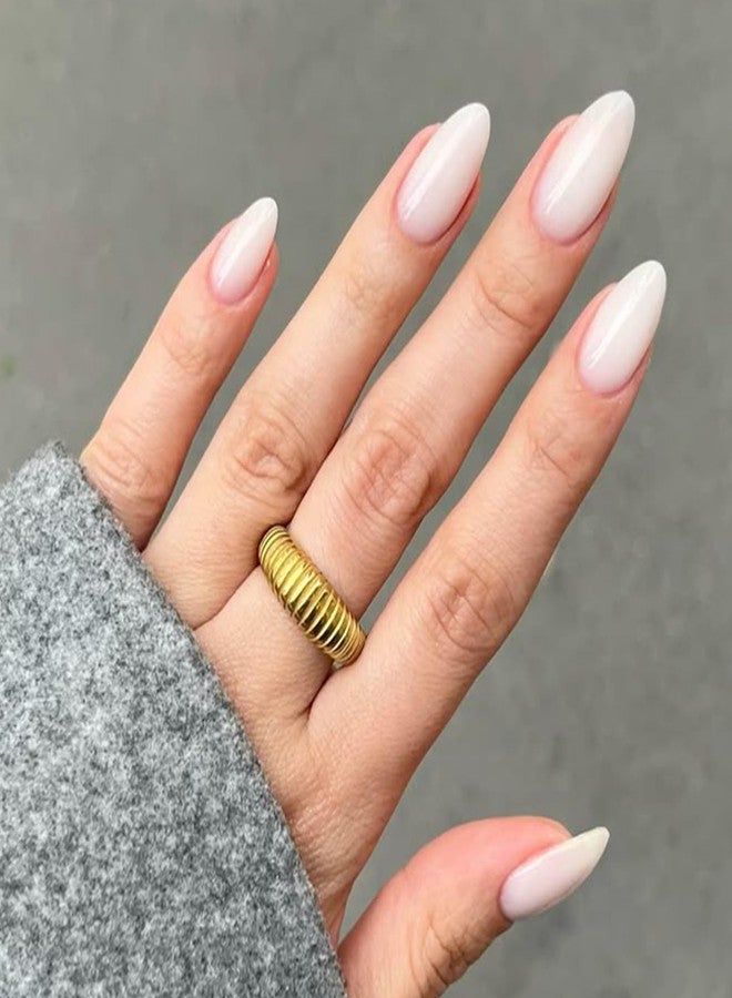 Modelones Milky White Press on Nails Almond, Fall Halloween Short Almond Fake Nails, Reusable Nail Kit with Nail Glue Adhesive Tabs Mini Nail File, Nails Press Ons 32Pcs 16 Sizes, Women Girl Gift - Image 1