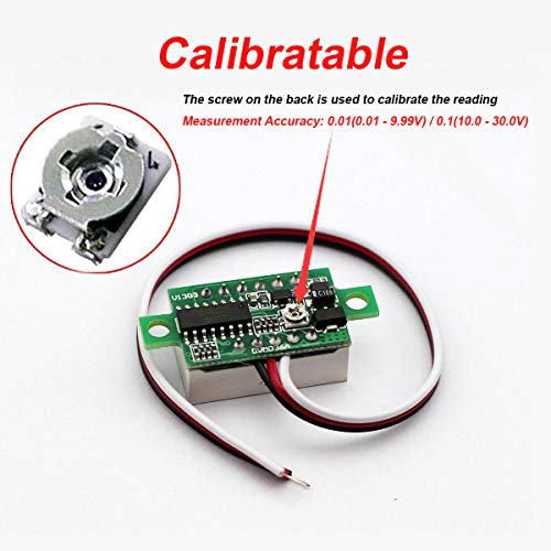 bayite Pack of 5 Three-Wire Calibratable DC 0~30V Red Digital Mini Voltmeter Gauge Tester Mount Car Motorcycle Battery Monitor Volt Voltage Meter 0.36" Red LED Display Panel - Image 2