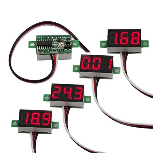 bayite Pack of 5 Three-Wire Calibratable DC 0~30V Red Digital Mini Voltmeter Gauge Tester Mount Car Motorcycle Battery Monitor Volt Voltage Meter 0.36" Red LED Display Panel - Image 1