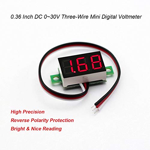 bayite Pack of 5 Three-Wire Calibratable DC 0~30V Red Digital Mini Voltmeter Gauge Tester Mount Car Motorcycle Battery Monitor Volt Voltage Meter 0.36" Red LED Display Panel - Image 5
