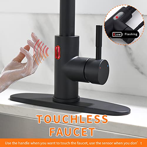 OWOFAN Touchless Kitchen Faucet with Pull Down Sprayer LED Light Single Handle Kitchen Sink Faucet Motion Sensor Smart Hands-Free Black - Image 2