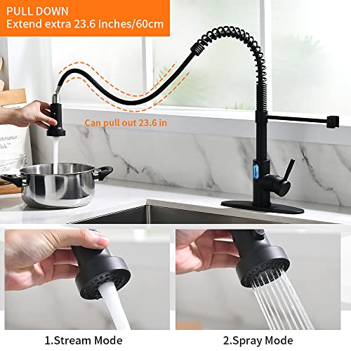 OWOFAN Touchless Kitchen Faucet with Pull Down Sprayer LED Light Single Handle Kitchen Sink Faucet Motion Sensor Smart Hands-Free Black - Image 4