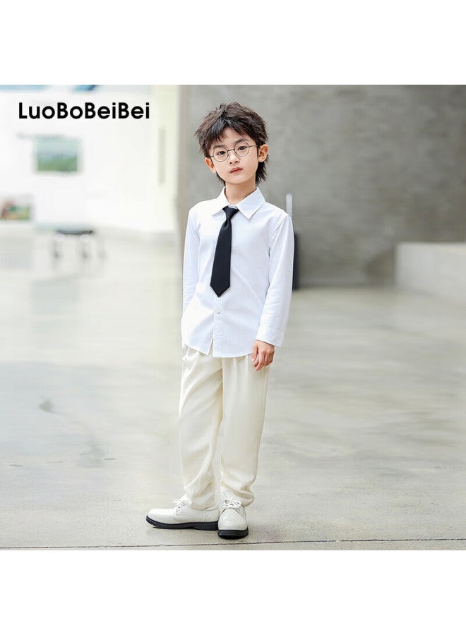 Luobobeibei Children's White Long Sleeve Shirt Boys Suit Shirt Bow Tie Host Piano Performance Outfit L1y1 140 - Image 1