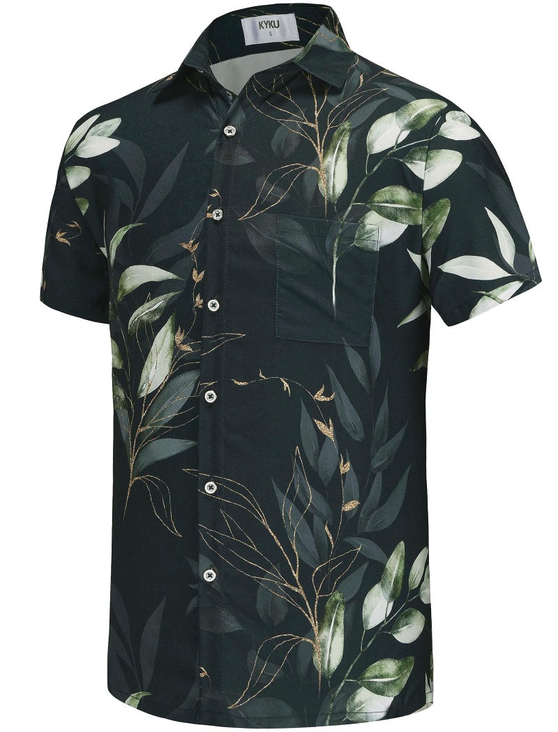 KYKU Hawaiian Shirt Men Soft Button Up Shirts Tropical, Leaf Black, 2XL - Image 3