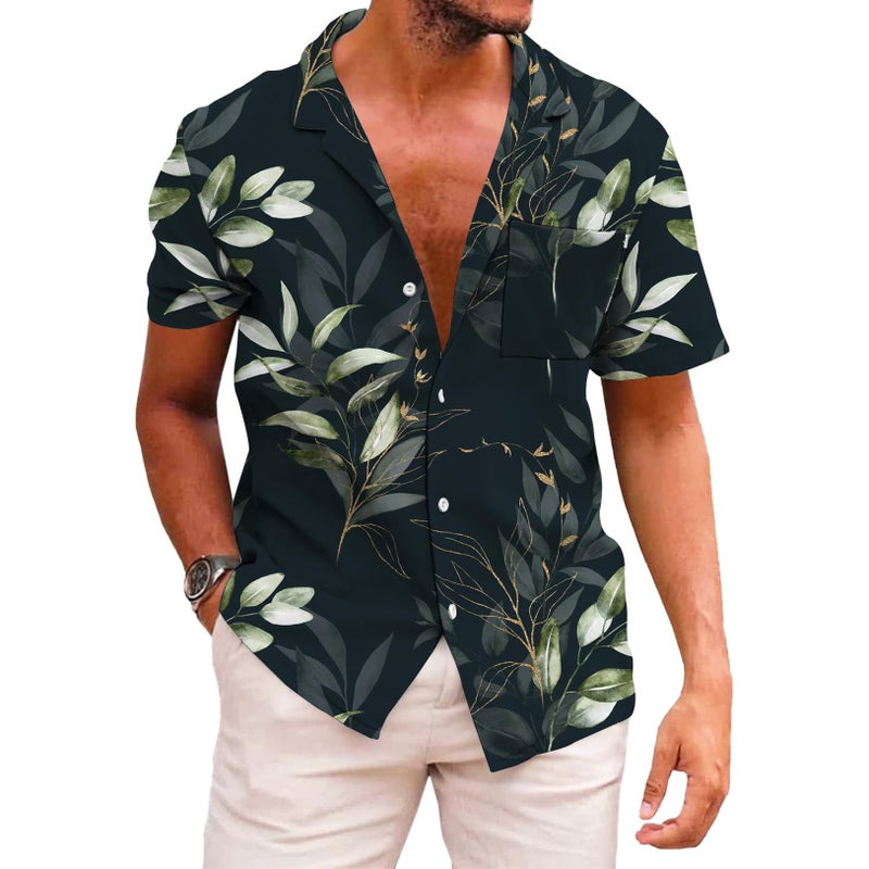 KYKU Hawaiian Shirt Men Soft Button Up Shirts Tropical, Leaf Black, 2XL - Image 1