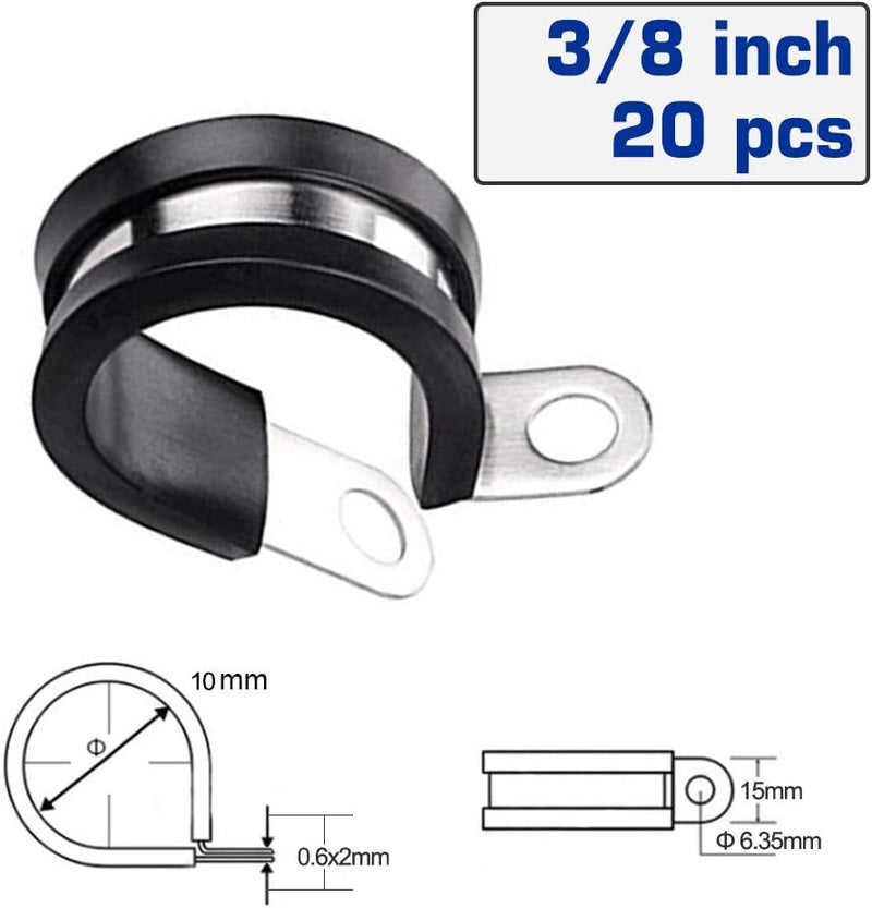 HOLYBEAR 3/8 Inch Stainless Steel Cable Clamp, Rubber Insulated Metal Conduit Wire Holder Strap Clips for Pipe, Tube, Hose Bracket (10mm, 20pcs) - Image 2
