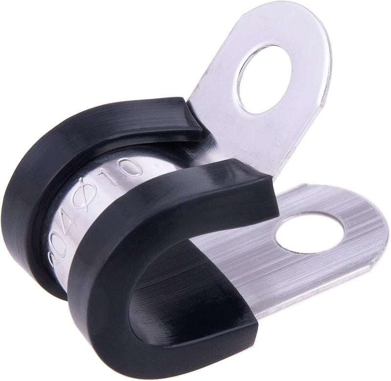 HOLYBEAR 3/8 Inch Stainless Steel Cable Clamp, Rubber Insulated Metal Conduit Wire Holder Strap Clips for Pipe, Tube, Hose Bracket (10mm, 20pcs) - Image 1