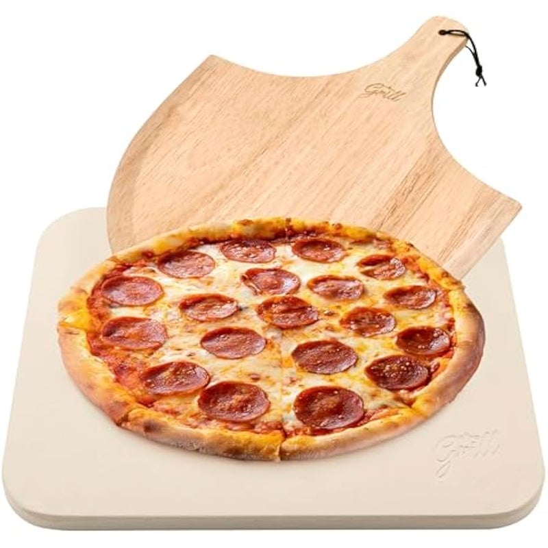Arabest HANS GRILL PIZZA STONE | Rectangular Pizza Stone For Oven Baking & BBQ Grilling With Free Wooden Peel | Extra Large 15 x 12 Inch Durable Cordierite Cooking Stone. - Image 1