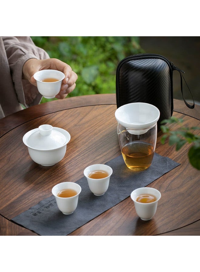 Yihutea Travel Tea Set Portable Single-person Gaiwan Kung Fu Three-piece Set Outdoor Simple Quick Cup Fair Household Camping - Image 3