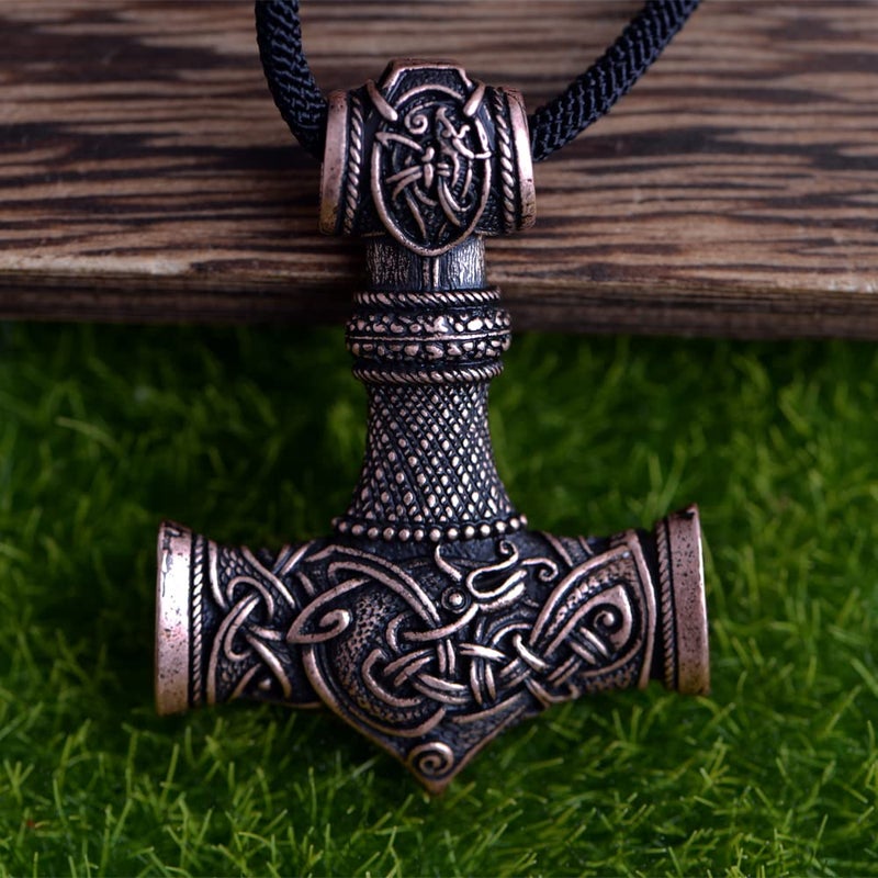 LANGHONG Norse Viking Necklace, Antique Copper Thor Hammer Mjolnir Necklace For Men, Gift For Men - Image 3