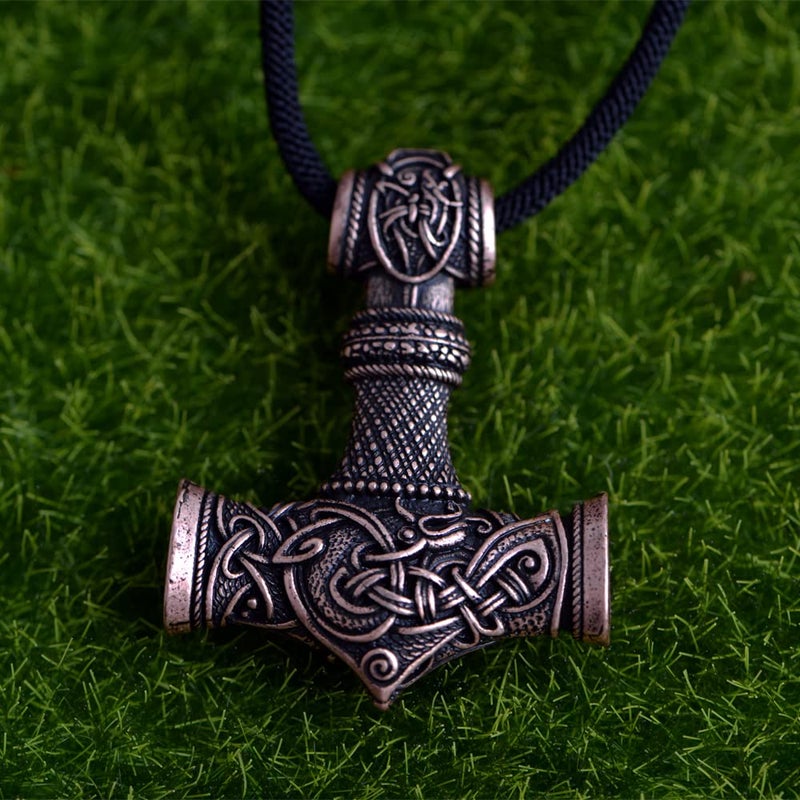 LANGHONG Norse Viking Necklace, Antique Copper Thor Hammer Mjolnir Necklace For Men, Gift For Men - Image 4