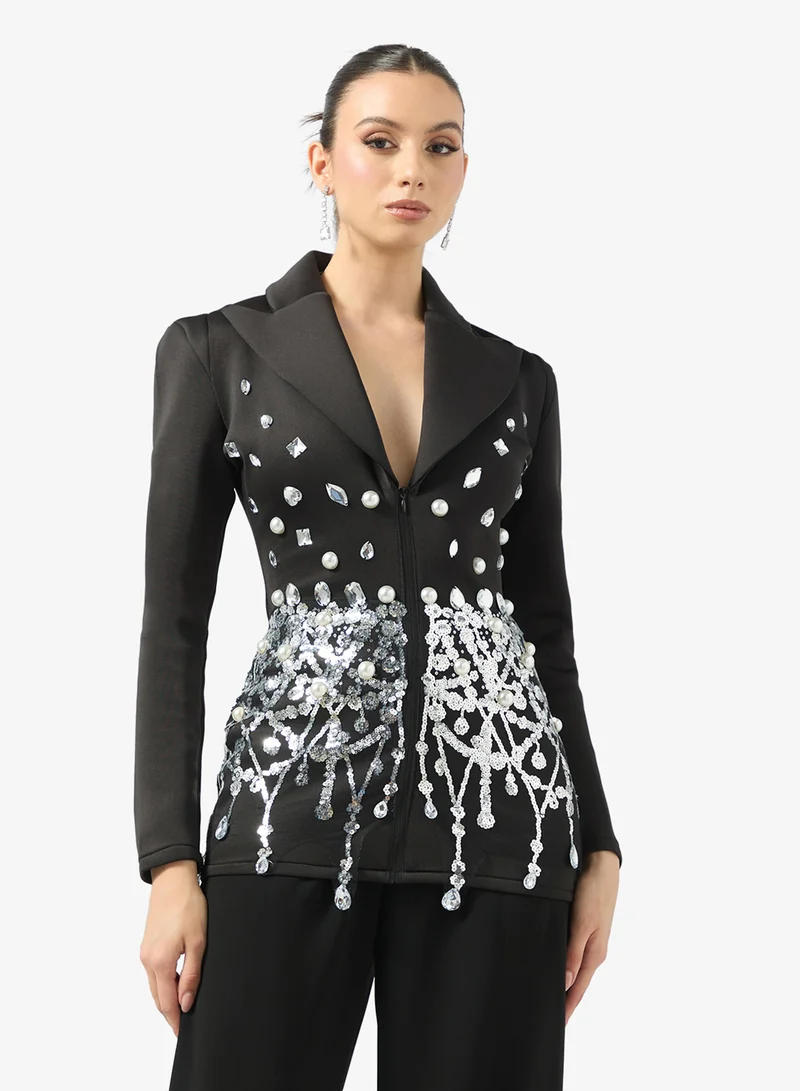 Ginger Boutique Rhinestone Embellished Structured Luxe Blazer