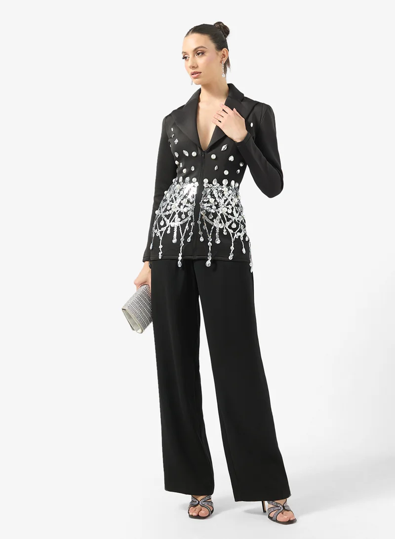 Ginger Boutique Rhinestone Embellished Structured Luxe Blazer