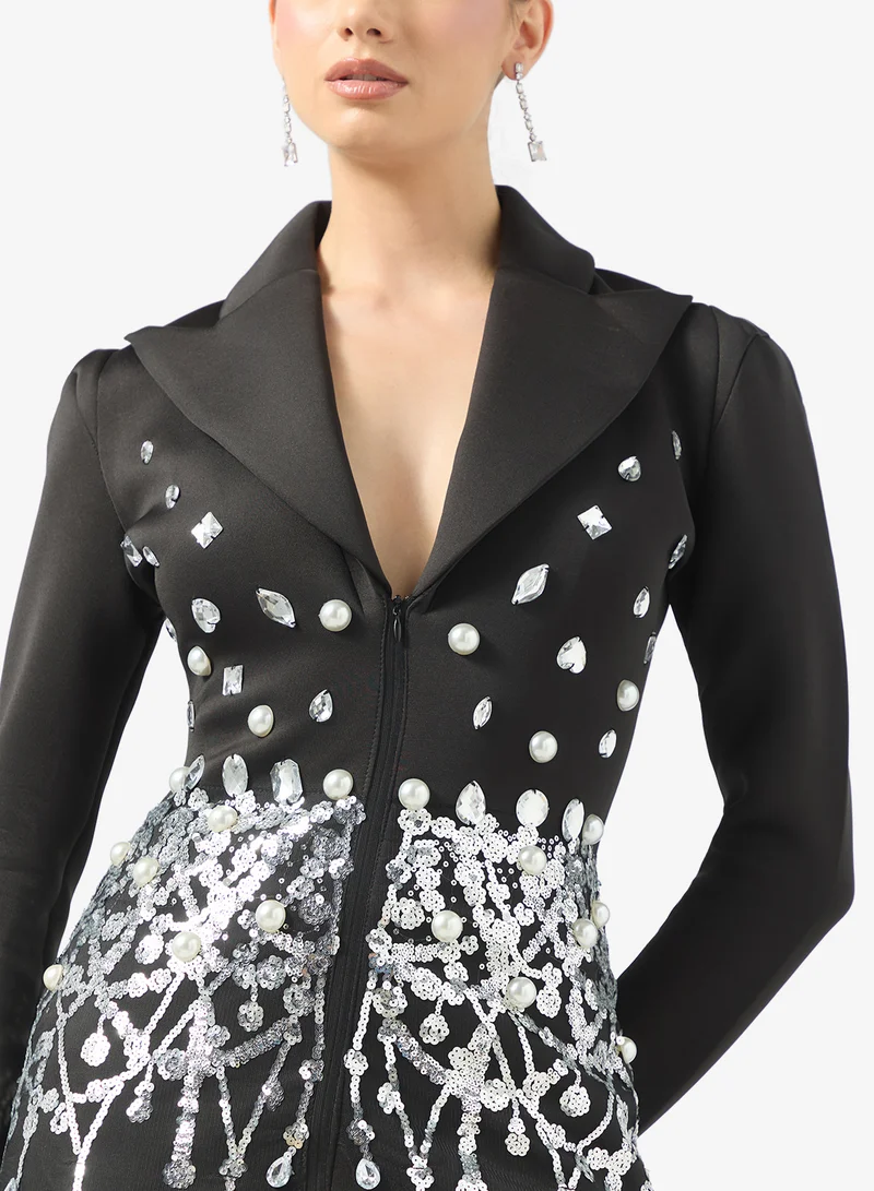 Ginger Boutique Rhinestone Embellished Structured Luxe Blazer