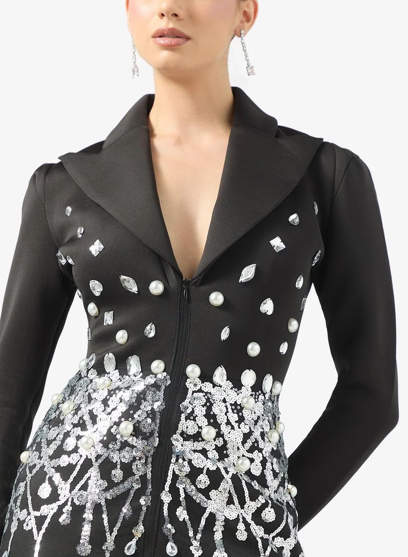 Ginger Boutique  Rhinestone Embellished Structured Luxe Blazer for Women | Best Price UAE