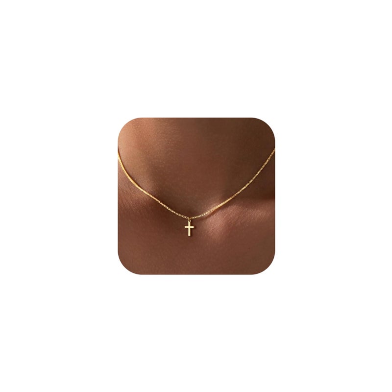 Yoosteel Easter Gifts for Kids Teens Girls Easter Basket Stuffers - Cross Necklace 14K-Gold-Plated Dainty Simple Cross Pendant Necklace Christian Baptism Faith Jewelry Gift for Teenager Girl Women - Image 1