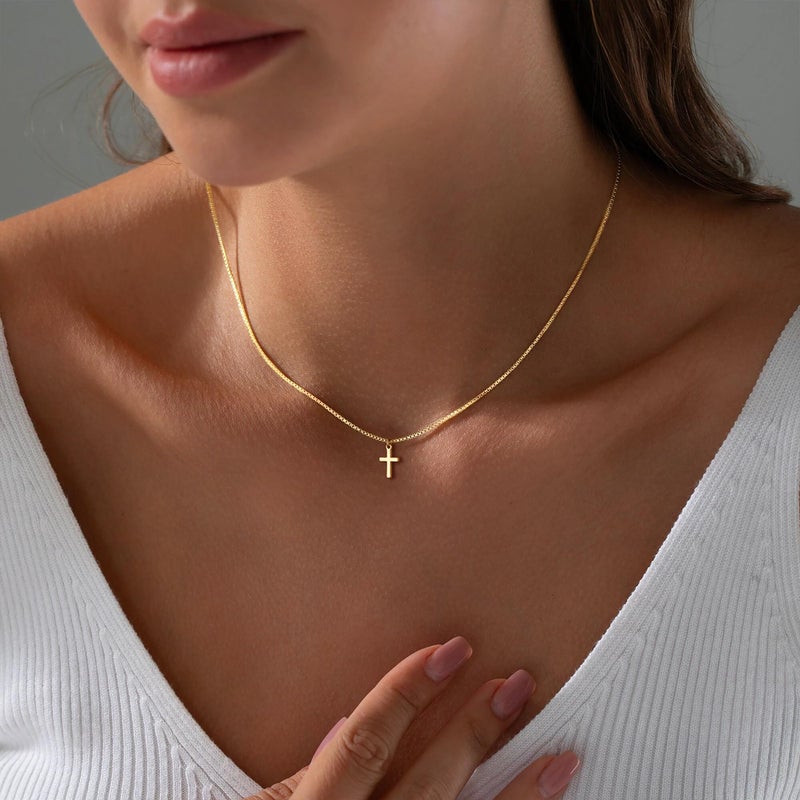 Yoosteel Easter Gifts for Kids Teens Girls Easter Basket Stuffers - Cross Necklace 14K-Gold-Plated Dainty Simple Cross Pendant Necklace Christian Baptism Faith Jewelry Gift for Teenager Girl Women - Image 2