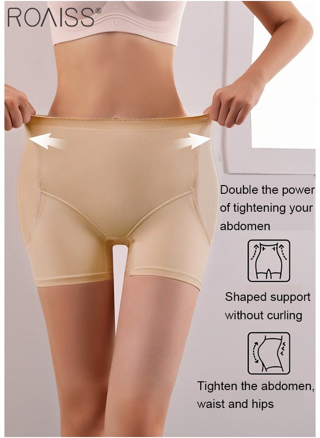 roaiss Women's Hip Enhancing Tummy Controlling Leggings Ladies Slimming and Body Shaping Seamless Boxer Briefs Fixed Fake Hip Sponge Pads for Hip Lift Invisible Beige  - Image 1