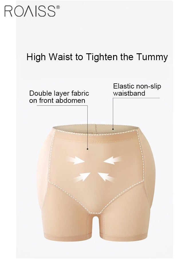 roaiss Women's Hip Enhancing Tummy Controlling Leggings Ladies Slimming and Body Shaping Seamless Boxer Briefs Fixed Fake Hip Sponge Pads for Hip Lift Invisible Beige  - Image 2
