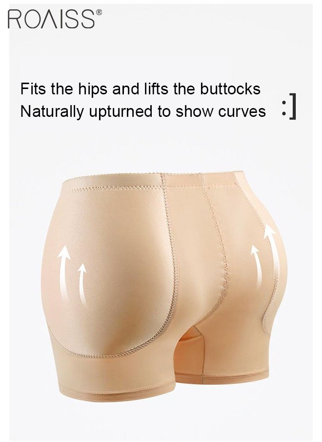 roaiss Women's Hip Enhancing Tummy Controlling Leggings Ladies Slimming and Body Shaping Seamless Boxer Briefs Fixed Fake Hip Sponge Pads for Hip Lift Invisible Beige  - Image 3