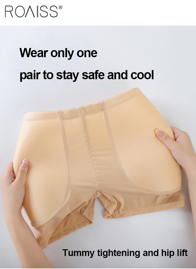 roaiss Women's Hip Enhancing Tummy Controlling Leggings Ladies Slimming and Body Shaping Seamless Boxer Briefs Fixed Fake Hip Sponge Pads for Hip Lift Invisible Beige  - Image 4