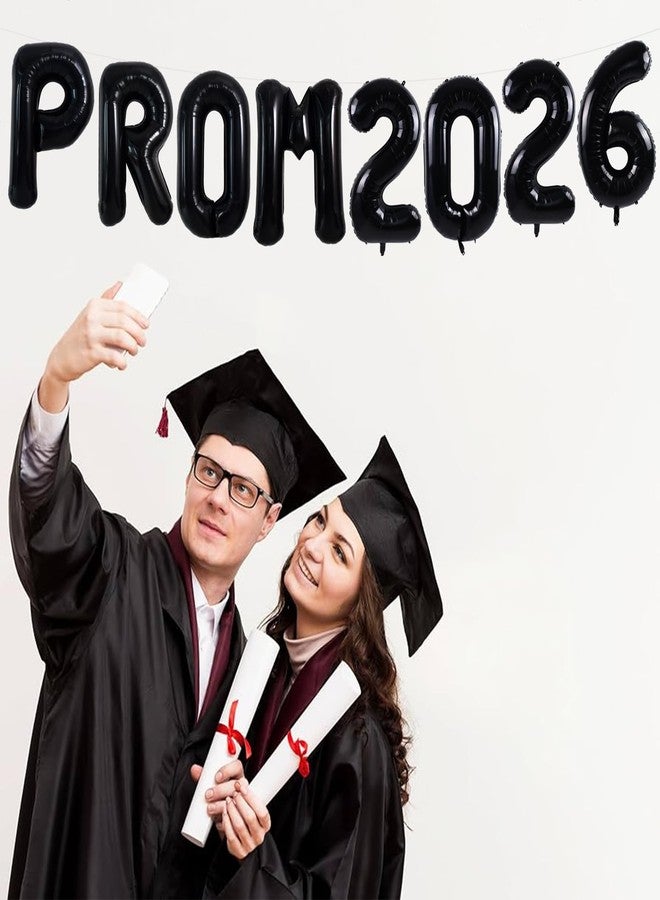 TONIFUL Prom 2026 Balloons - 16 Inch Black Letter Foil Balloons Banner Class of 2026 Prom Letters Props for Night Party School New Year Eve Christmas Anniversary Graduation Decorations - Image 4