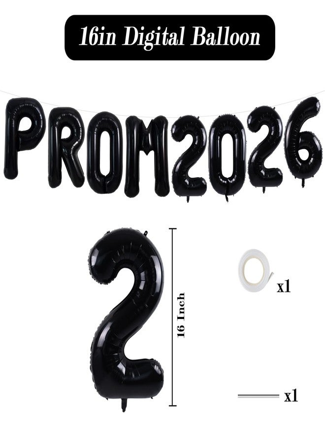 TONIFUL Prom 2026 Balloons - 16 Inch Black Letter Foil Balloons Banner Class of 2026 Prom Letters Props for Night Party School New Year Eve Christmas Anniversary Graduation Decorations - Image 2