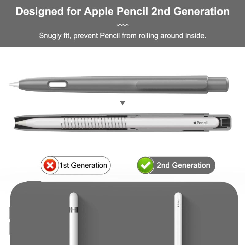 MoKo Holder Case Compatible with Apple Pencil 2nd Generation, Retractable Protective Apple Pencil Cover with Sturdy Clip, Hard PC Apple Pencil Case, Support Double-Tap, Dark Gray - Image 2