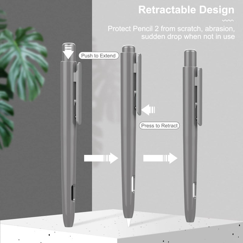 MoKo Holder Case Compatible with Apple Pencil 2nd Generation, Retractable Protective Apple Pencil Cover with Sturdy Clip, Hard PC Apple Pencil Case, Support Double-Tap, Dark Gray - Image 4