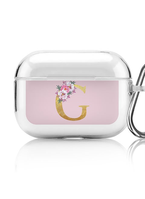 Classic Clear printed Case for Apple Airpods Pro Soft TPU Gel Thin Transparent Flexible Cover - Custom Monogram Initial Letter Floral Pattern Alphabet - G (Pink )