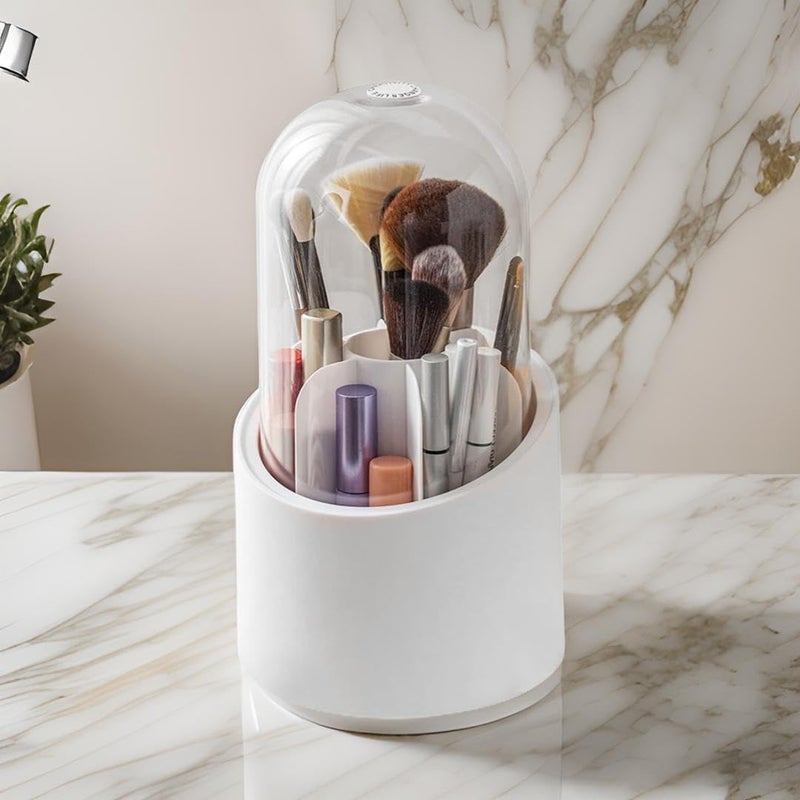 GALLY 360° Rotating Makeup Brush Holder with Dustproof Lid | Compact Cosmetic Organizer for Brushes, Lipstick, and Tools | Durable, Easy-to-Clean Design | Ideal for Vanity & Home Decor (White) - Image 1