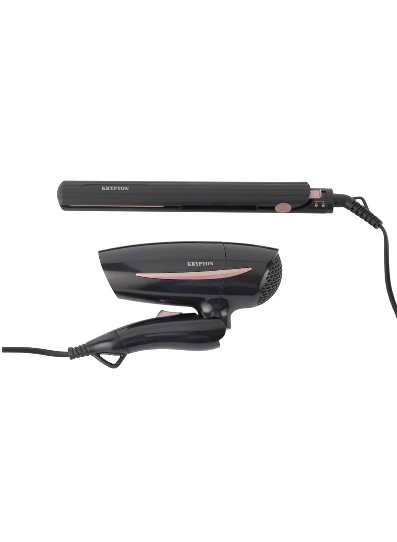 KRYPTON 2-in-1 Hair Styling Kit- KNHF6427| Travel Hair Dryer, Hair Straightener Ceramic Plates Easy Straightening, Dryer with Foldable Handle Perfect for Salon and At Home Styling with a Hanging Loop - Image 3