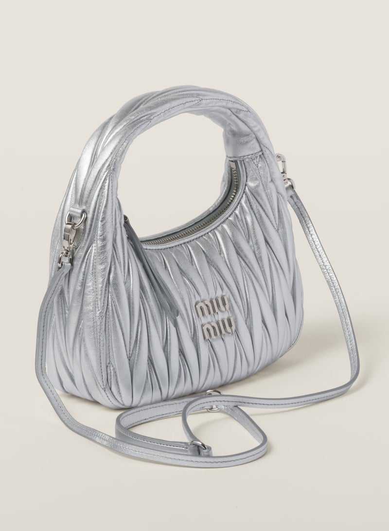 مياو مياو حقيبة هوبو من جلد النابا المبطن من MIU Wander، حقيبة توت نسائية، حقيبة كروس نسائية، حقيبة يد نسائية، حقيبة كتف نسائية، حقيبة سفر نسائية، فضية - Image 2