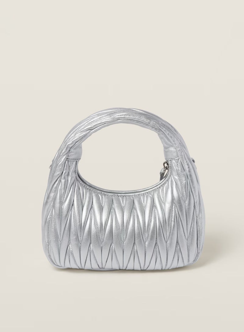 مياو مياو حقيبة هوبو من جلد النابا المبطن من MIU Wander، حقيبة توت نسائية، حقيبة كروس نسائية، حقيبة يد نسائية، حقيبة كتف نسائية، حقيبة سفر نسائية، فضية - Image 3