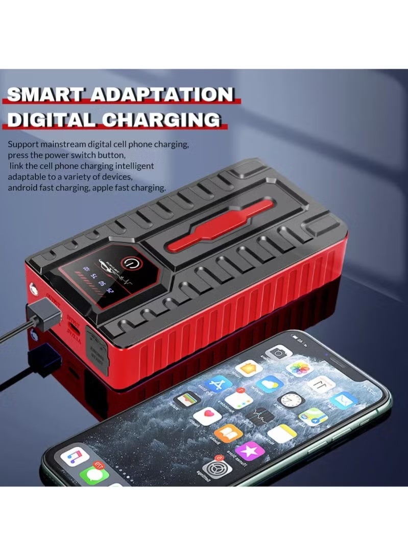 سناجل بنك طاقة محمول لبدء تشغيل السيارة، 1200 أمبير 49800 مللي أمبير في الساعة 12 فولت مع حزمة تعزيز البطارية مع مشابك ذكية، ومصباح طوارئ LED، ومنفذ شحن USB وشاشة رقمية، وبدء تشغيل عالي الأداء للسيارات والهواتف والأجهزة - Image 3