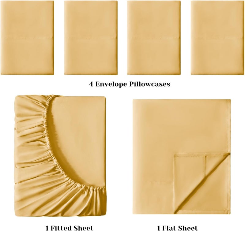 BYSURE Daily repeated use trusted quality 6 Pieces Bed Sheets Set(Queen, Gold) - Hotel Luxury Super Soft 1800 Thread Count 100% Microfiber Sheets with Deep Pockets, Wrinkle & Fade Resistant Affordable fast purchase options - Image 3